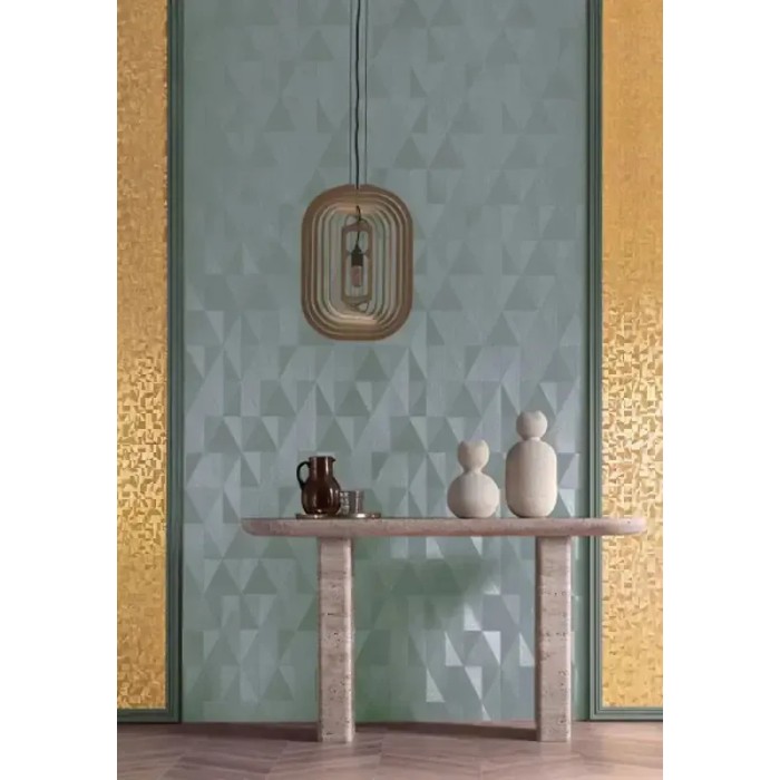 Papel pintado geométrico rombos verde brillo metalizado - Casamance Textures Metalliques 75770814