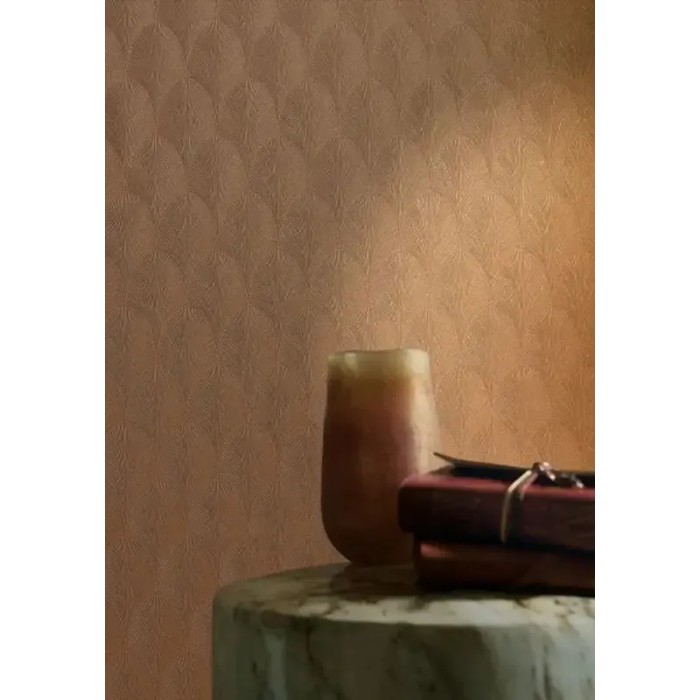 Casamance|Wallpaper orange palm leaves metallic effect|Art Deco