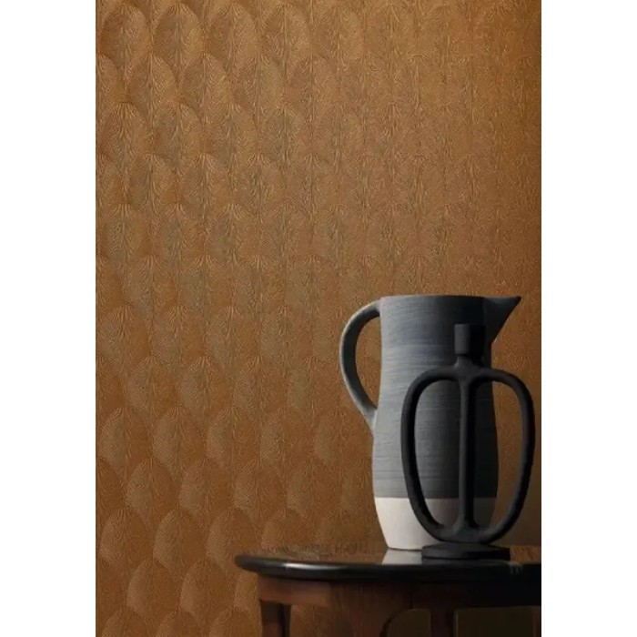 Casamance|Wallpaper orange palm leaves metallic effect|Art Deco