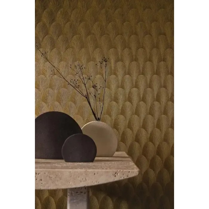 Casamance|Papel pintado hojas de palmera dorado bronce metalizado|Alta Gama