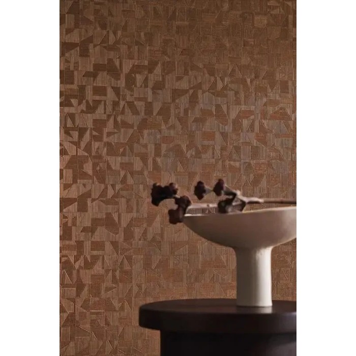 Casamance|Papel pintado geométrico moderno marrón y dorado|Alta Gama