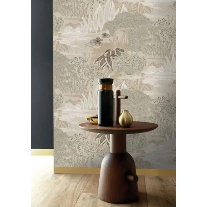 Casamance|Japanische florale Tapete Jasmin und Lilien beige-gold|Modern