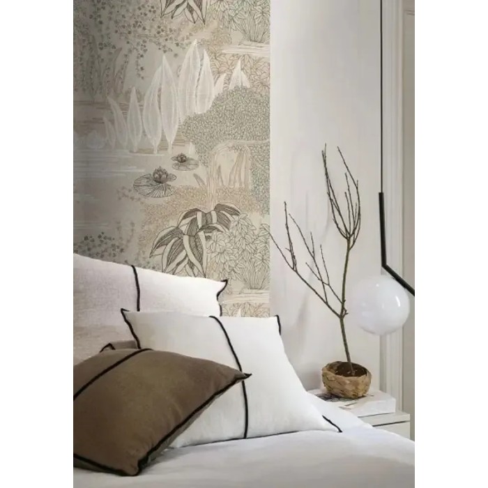 Casamance|Wallpaper Japanese floral jasmines and lilies beige gold|Modern