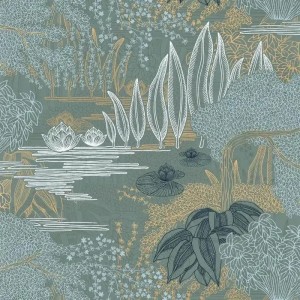 Casamance|Wallpaper Japanese floral jasmines and lilies beige gold|Modern