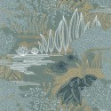 Casamance|Wallpaper Japanese floral jasmines and lilies turquoise green|Oriental