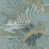 Casamance|Wallpaper Japanese floral jasmines and lilies turquoise green|Oriental