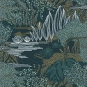 Casamance|Wallpaper Japanese floral jasmines and lilies blue green gold|High-End