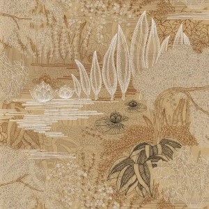 Casadeco|Minimalist wallpaper in light tones with Japanese style landscape|Oriental