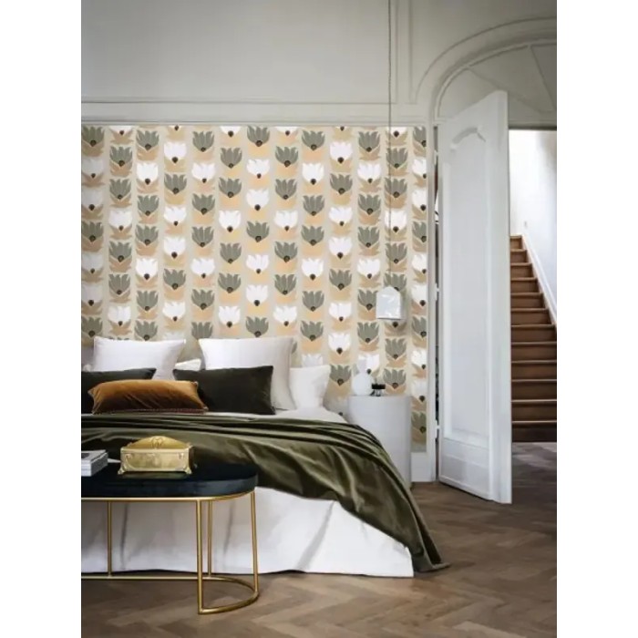Casamance|Papel pintado floral Art Nouveau dorado ocre|Art Deco