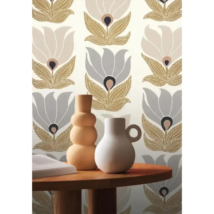 Casamance|Papel pintado floral Art Nouveau dorado ocre|Art Deco