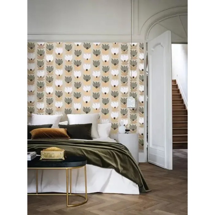 Casamance|Papel pintado floral Art Nouveau blanco crema|Papel Pintado