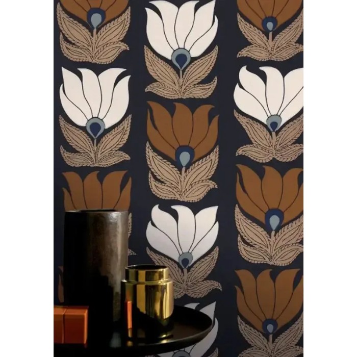 Casamance|Papier peint floral Art Nouveau brun|Art Déco