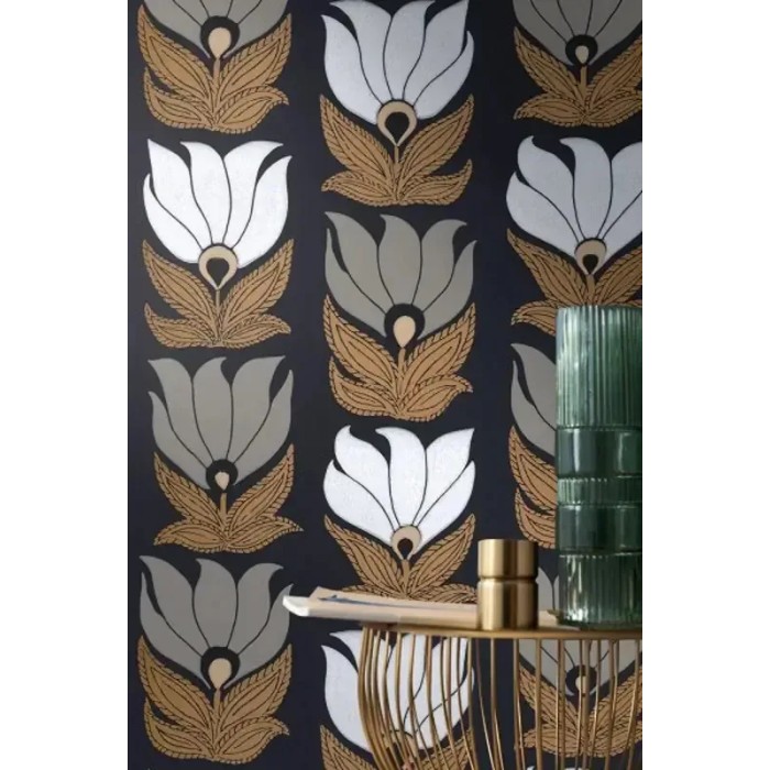 Casamance|Papier peint floral Art Nouveau noir et cuivre|Papier Peint