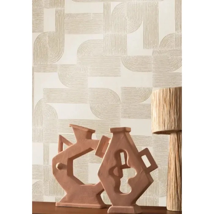 Casamance|Wallpaper Art Nouveau geometric cream white gold|Wallpaper