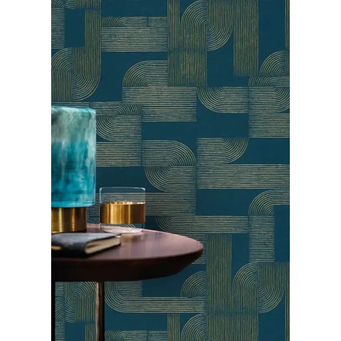 Papel pintado Art Nouveau geométrico marrón terracota dorado - Casamance Square Jasmin 75701834