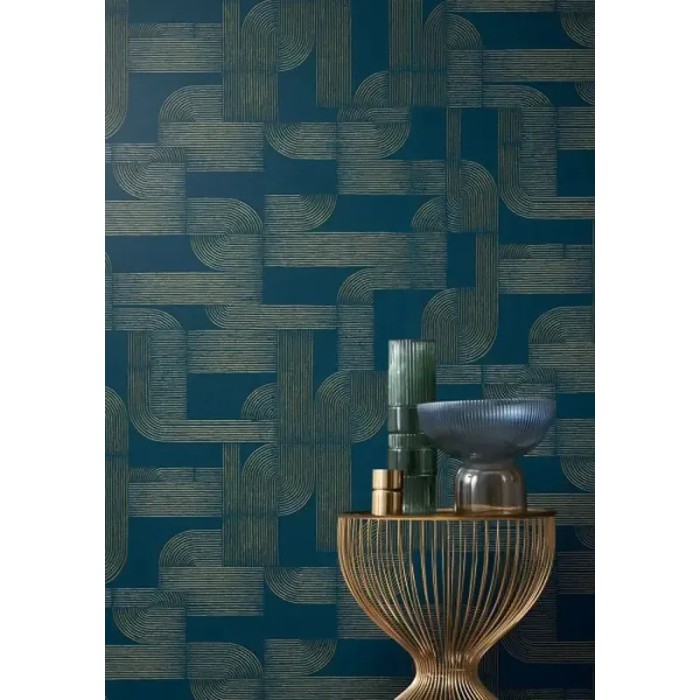 Casamance|Wallpaper Art Nouveau geometric terracotta brown gold|Art Deco