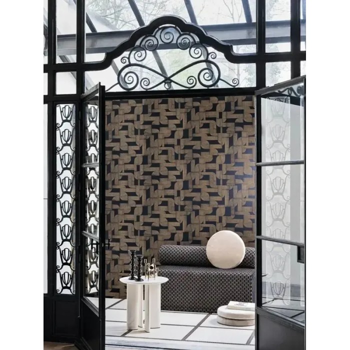 Casamance|Papel pintado Art Nouveau geométrico verde azul dorado|Art Deco