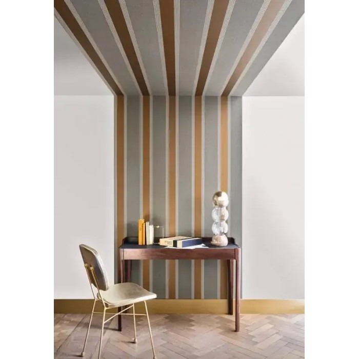 Casamance|Modern green and copper striped wallpaper|Stripes