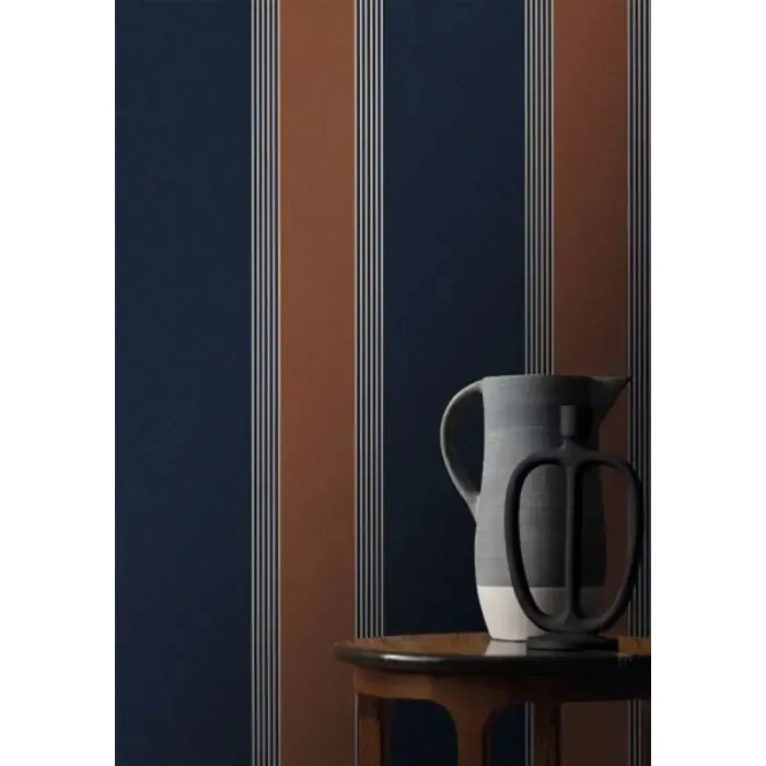 Casamance|Papel pintado moderno rayas azul y cobre|Rayas