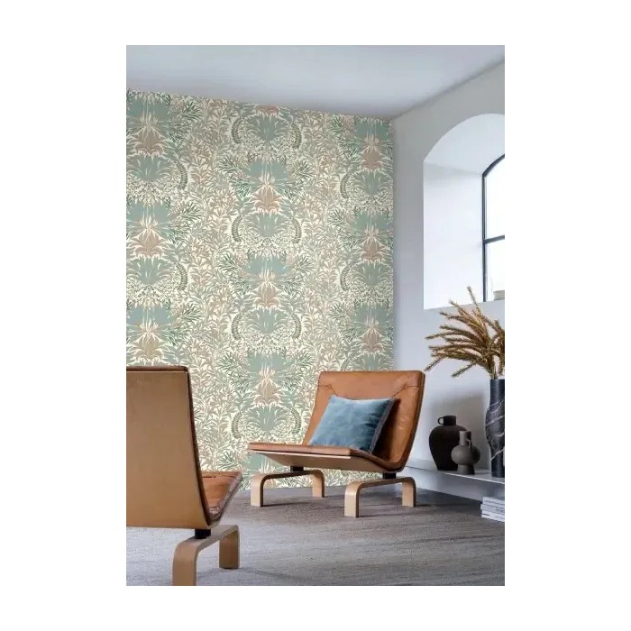 Casamance|Wallpaper ornamental Art Nouveau floral white gold|Damask