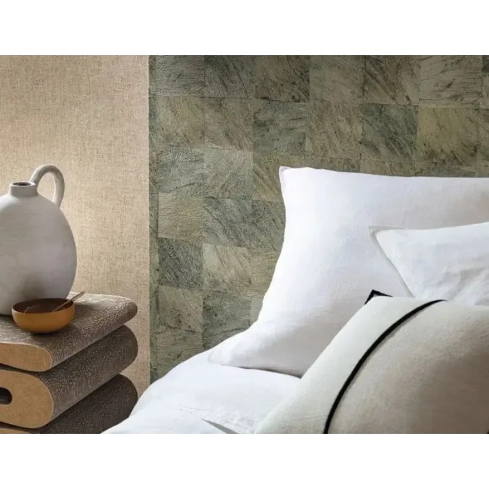 Casamance|Mosaik Tapete exotische Blätter Holzeffekt grün|Holzimitat