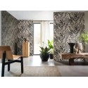 Casamance|Papier peint mosaïque feuilles exotiques effet bois gris noir|Imitation Bois