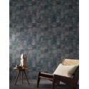 Casamance|Mosaik Tapete exotische Blätter Holzeffekt blau-grau|Holzimitat