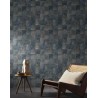 Casamance|Mosaik Tapete exotische Blätter Holzeffekt blau-grau|Holzimitat