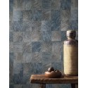 Casamance|Wallpaper mosaic exotic leaves wood effect blue grey|Wood Imitation