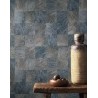 Casamance|Papier peint mosaïque feuilles exotiques effet bois bleu gris|Imitation Bois