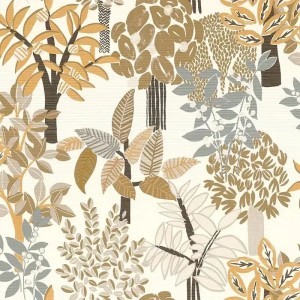 Casamance|Wallpaper tropical bamboo and fig trees white and ochre|High-End