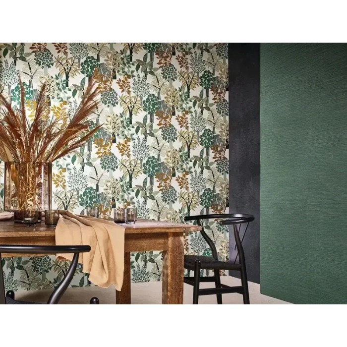 Papel pintado tropical bambú e higueras blanco y verde - Casamance Golfe Du Bengale 75940202