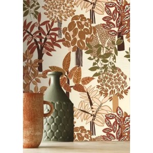 Casadeco|Papier peint style oriental avec feuilles vertes en éventail|Floral 2