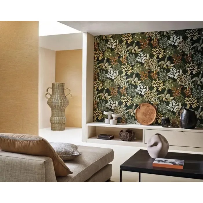 Casamance|Papier peint tropical bambou et feuilles vertes style naturel|Haut Gamme