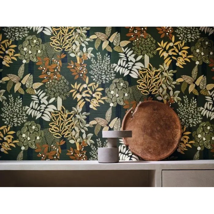 Casamance|Papier peint tropical bambou et feuilles vertes style naturel|Haut Gamme