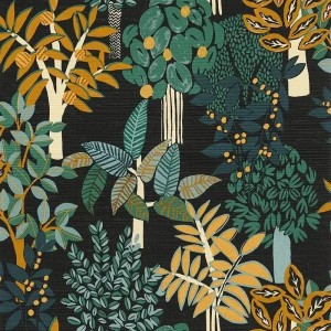 Casamance|Tropische Tapete Bambus und Feigenbäume weiß-grün|Hochwertige