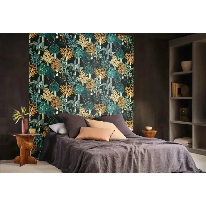 Casamance|Papier peint tropical bambou noir multicolore style exotique|Papier Peint