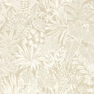 Papeldecor|Tropical palm tree wallpaper in pearly gray with a nice shine|Wallpaper