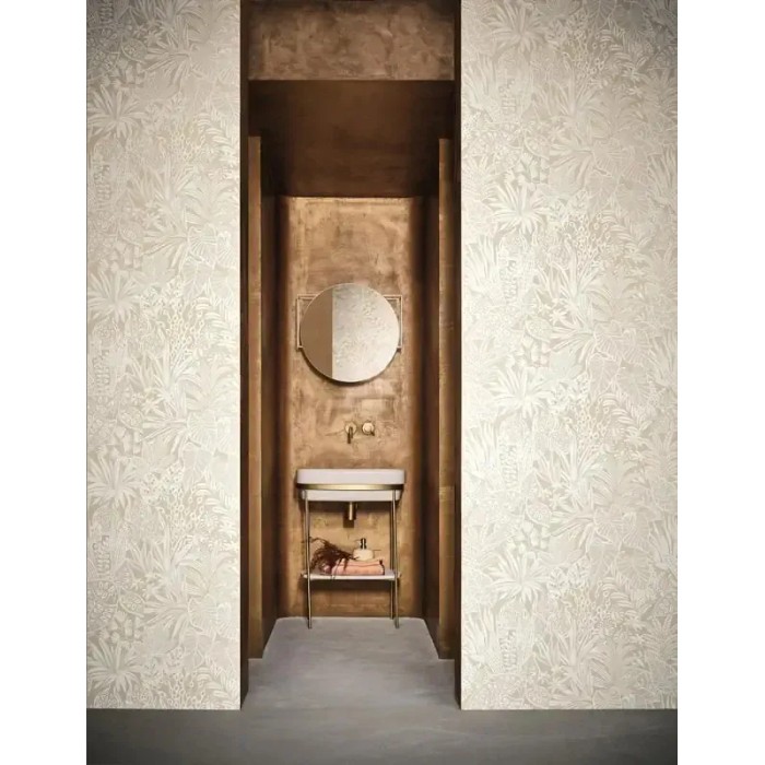 Casamance|Papel pintado floral hojas beige efecto paja texturizado|Étnico