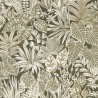 Casamance|Papel pintado floral hojas verde caqui efecto paja natural|Étnico