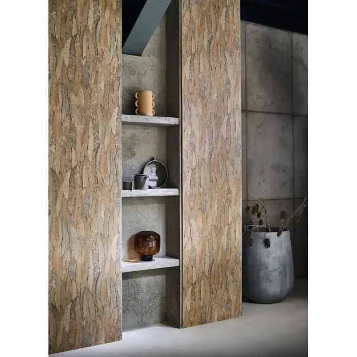 Casamance|Wallpaper eucalyptus leaves brown with textured effect|High-End