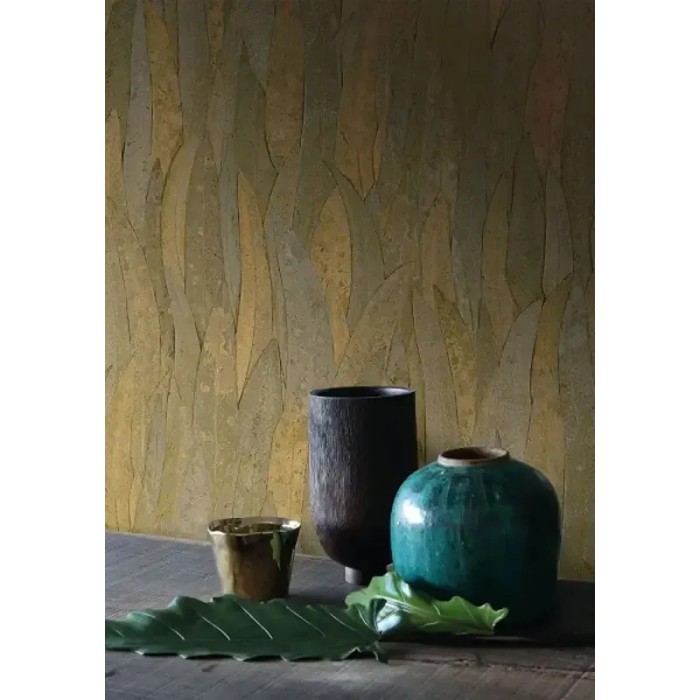 Casamance|Eukalyptusblätter Tapete grün mit 3D-Adern|Tapeten