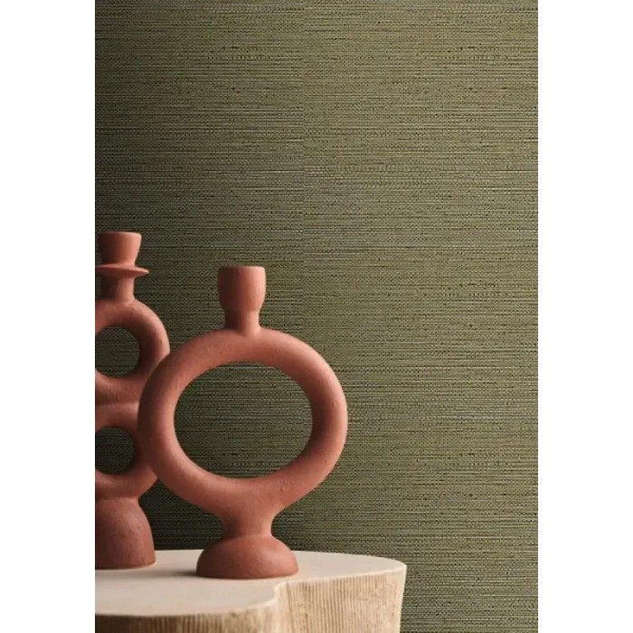 Casamance|Papel pintado fibras naturales verde caqui efecto mimbre|Imitacion Rafia