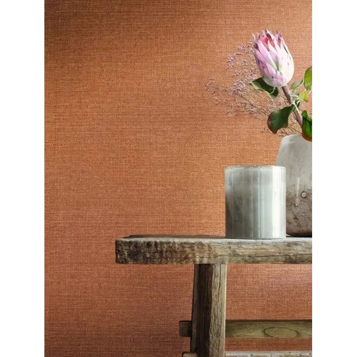 Casamance|Papel pintado rafia naranja teñida fibras naturales|Imitacion Rafia
