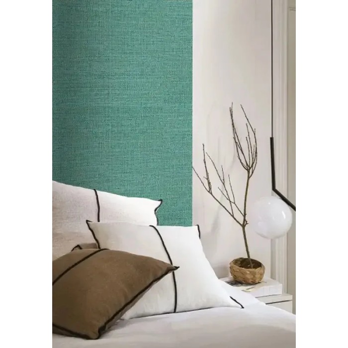 Casamance|Wallpaper raffia turquoise green dyed handmade|Raffia Imitation