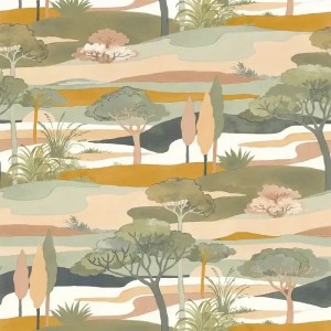 Grandeco|Papier peint moderne paysage pins vert|Figuratif