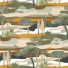 Casamance|Papier peint paysage forestier blanc vert et ocre aquarelle|Figuratif