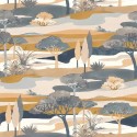 Casamance|Papier peint paysage forestier beige gris et ocre aquarelle|Figuratif