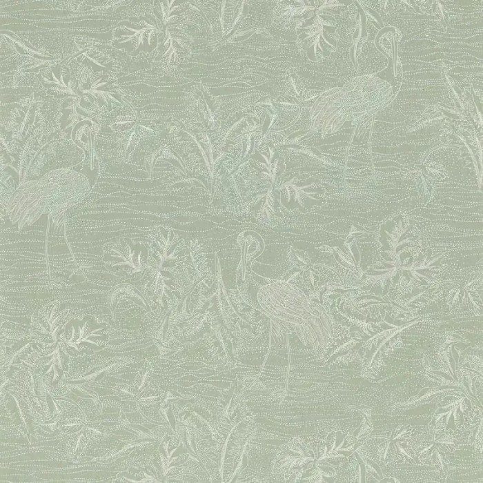 Casamance|Papel pintado grullas verdes efecto metalizado decorativo|Papel Pintado