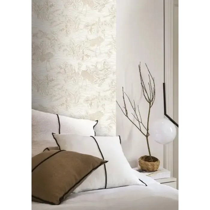 Casamance|Wallpaper green cranes decorative metallic effect|Wallpaper